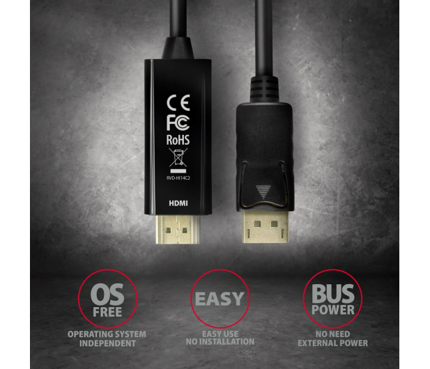 AXAGON RVD-HI14C2 Adapter aktywny DisplayPort -> HDMI 1.4, kabel 1,8m, 4K/30Hz - 1353449 - zdjęcie 2